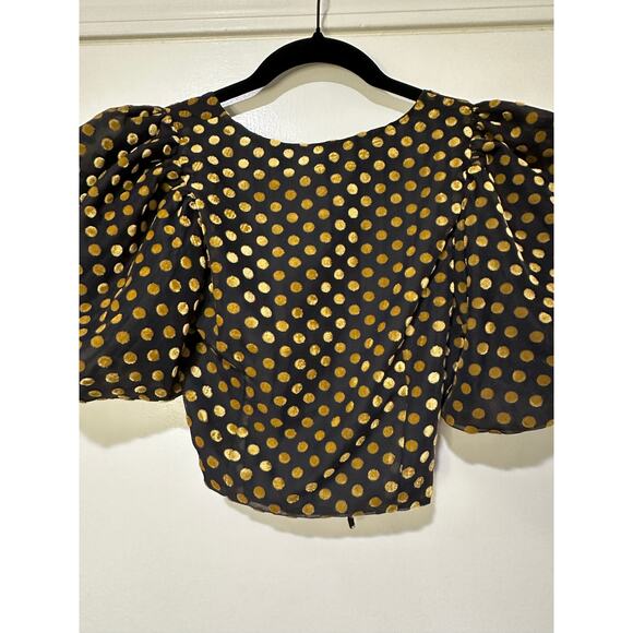 Rhode Resort Lana Top Size 0 XS NWT Dot Jacquard Print Puff Sleeves Tie Keyhole - Picture 11 of 13